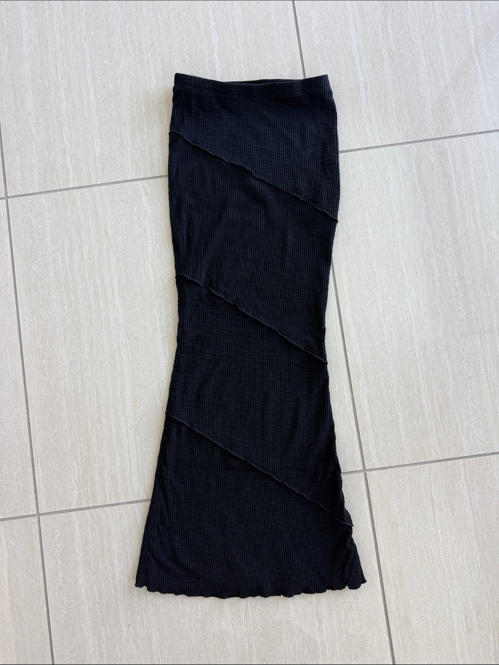 Princess Polly Black Ribbed Diagonal Seam Maxi Skirt
